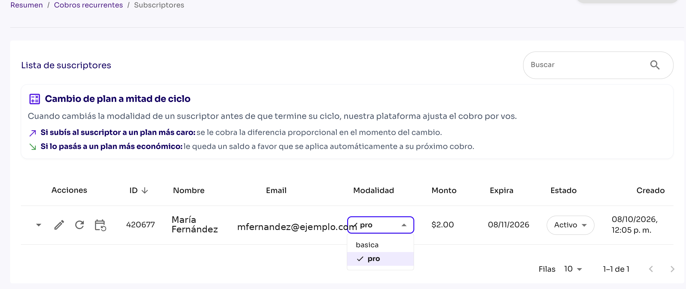 Cambio de modalidad a mitad de ciclo