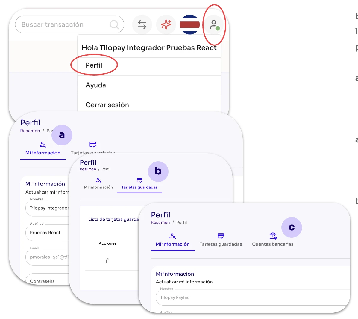 What can I do from any screen in the Tilopay Admin Dashboard? — screen 6