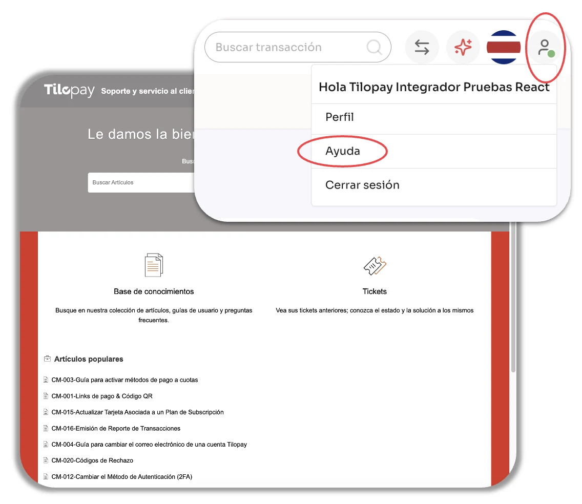 What can I do from any screen in the Tilopay Admin Dashboard? — screen 7