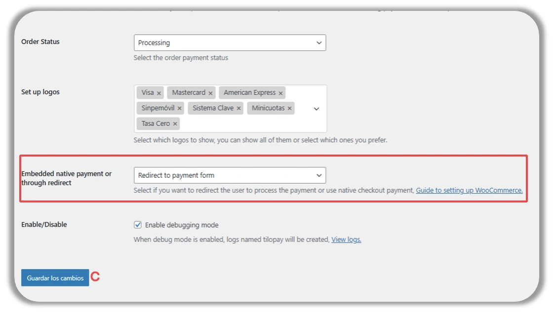 How do you set up the Tilopay Payment Method for credit or debit card payments in WooCommerce? — screen 75