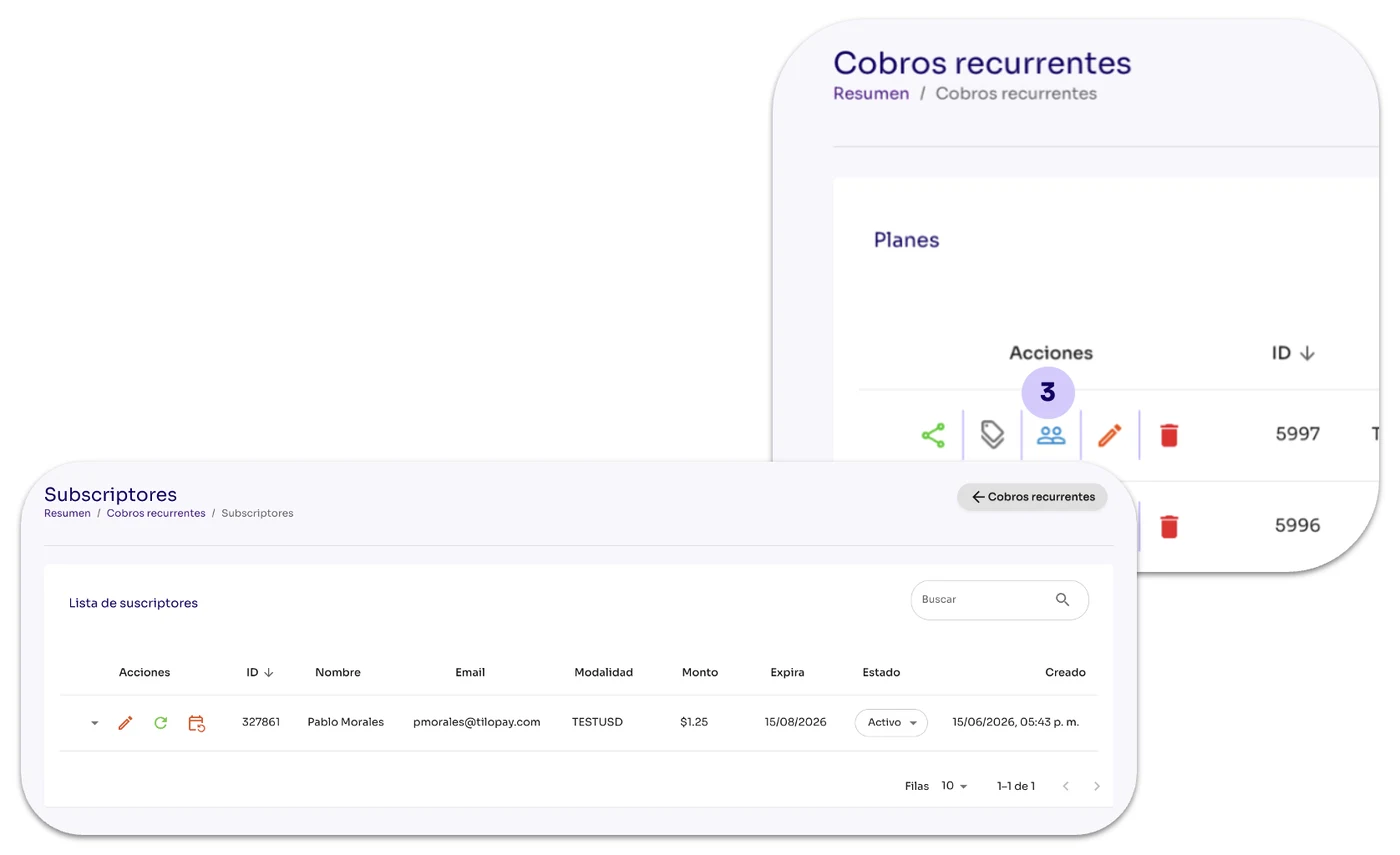 How do I view a plan's subscribers in Subscription Payments? — screen 109