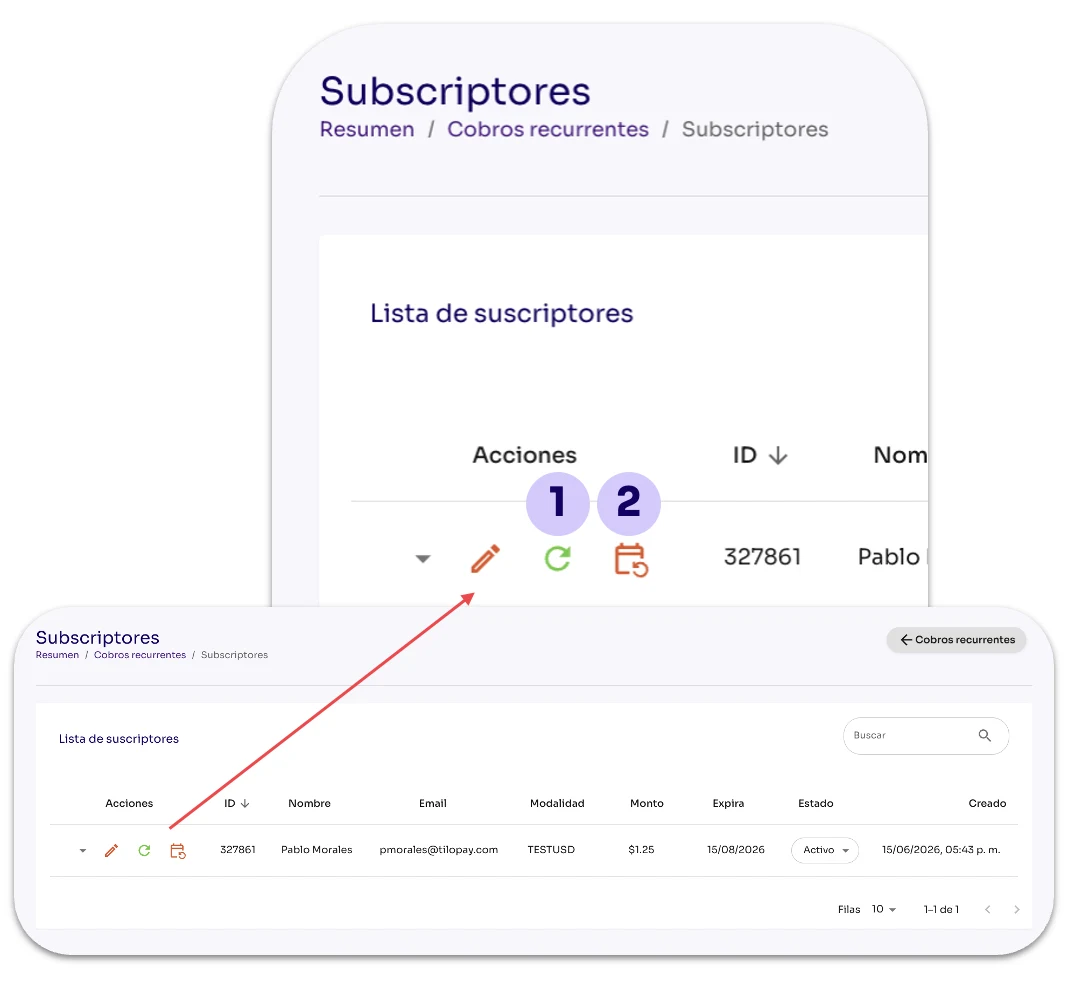 How do I view a subscriber's payments for each plan under Subscription Payments? — screen 112