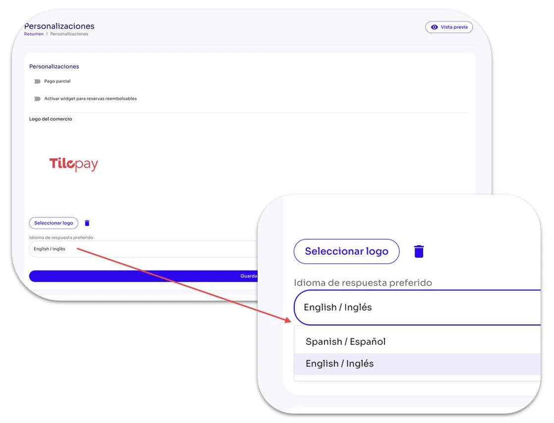 How do you set your preferred language from the Tilopay Admin Panel? — screen 151