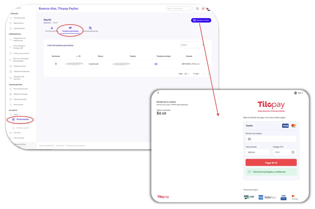 How do I add cards to my profile in the Tilopay Admin Panel? — screen 199