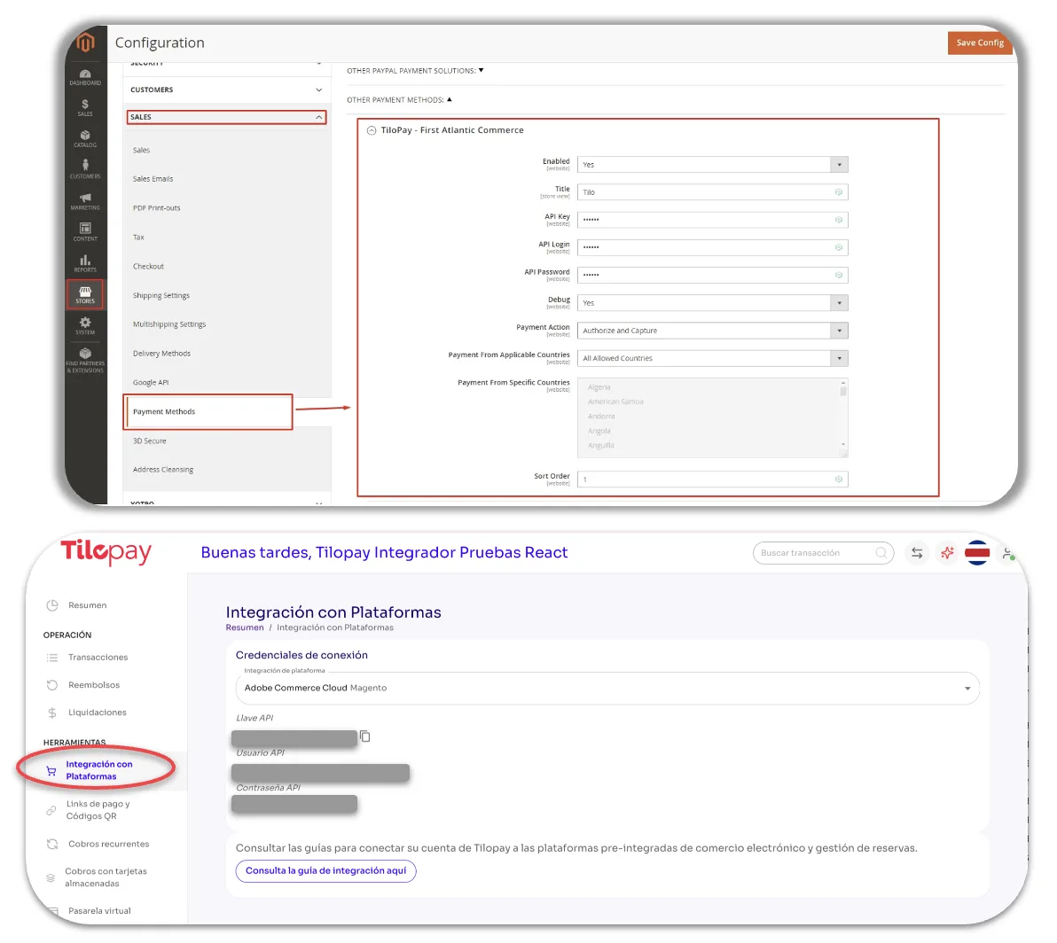 Tilopay payment method settings in Magento