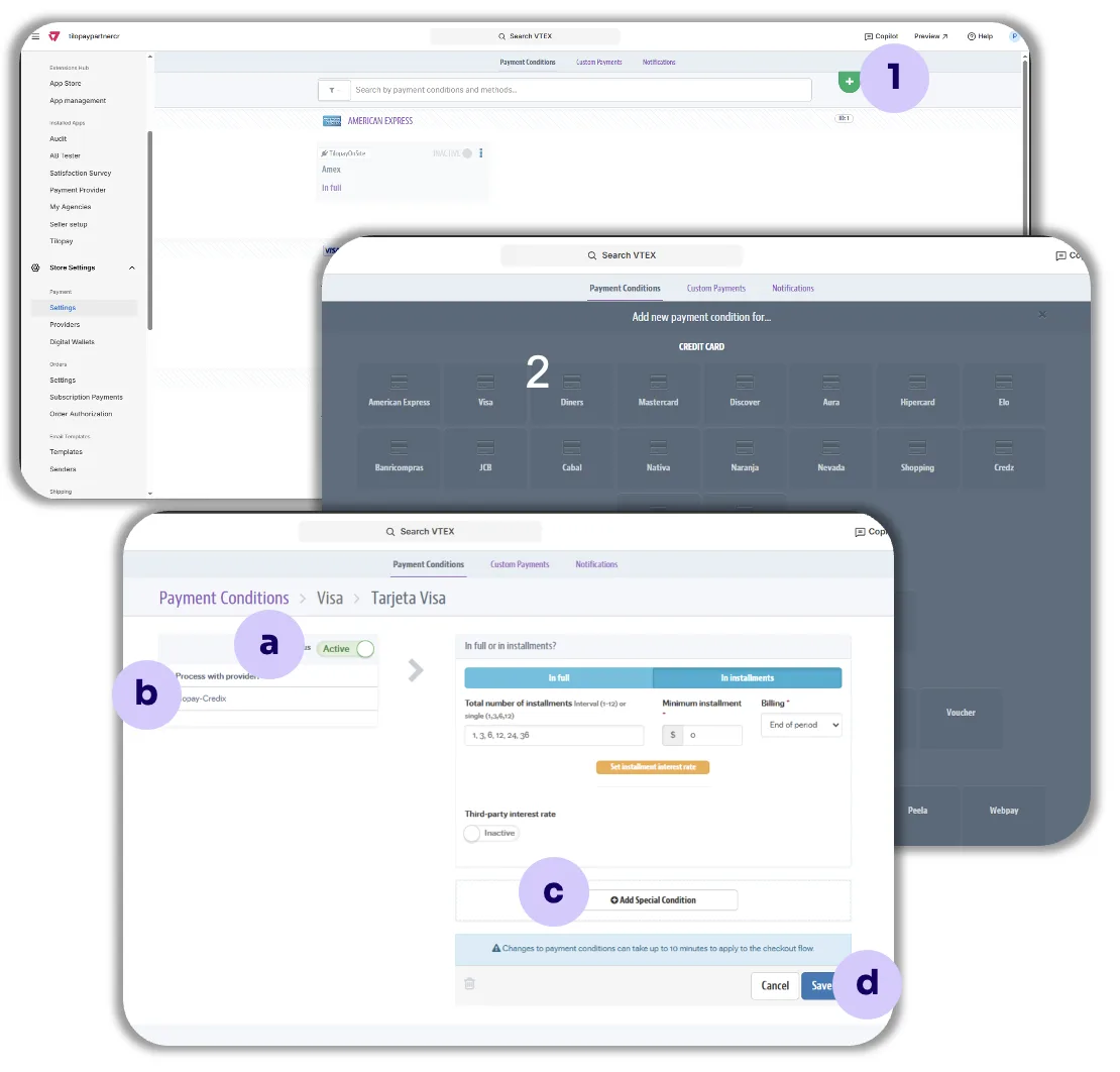 How Do I Configure the Tilopay Payment Method for Credit or Debit Card Payments in VTEX Payment Conditions? — screen 54