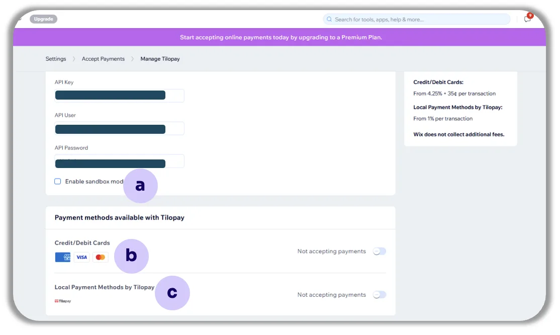How Do I Set Up the Tilopay Payment Method for Credit or Debit Card Payments in WIX? — screen 67